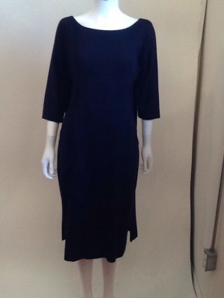 Vintage Navy Blue Midi Lengh Wiggle Dress W/gold Buttons And Attached Cape Sz M