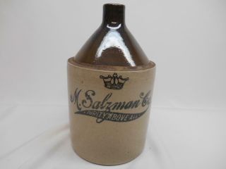Antique M.  Salzman Co.  1 Crown Stoneware Jug Moonshine Primitive Old Vintage