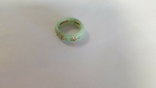 Vintage Solid 14 K Gold Natural Jade Band Ring Size 10 