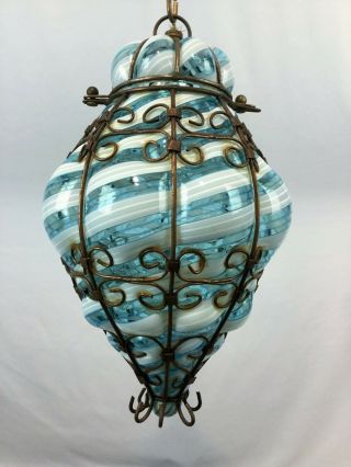 Vintage Mid - Century Italian Seguso Murano Caged Bubble Glass Pendant Light C1950