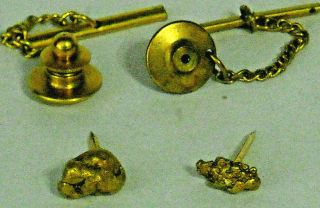 Set Of 2 Vintage Yellow Gold Nugget Tie Tacks Nuggets W/stems Total 3.  2 Gm.