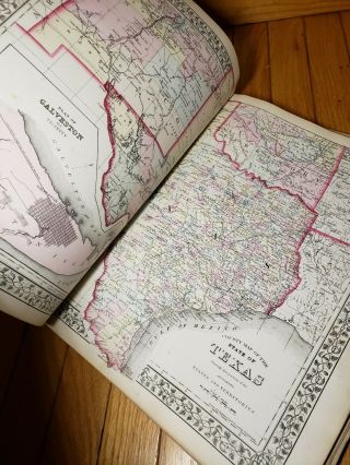 1874 Mitchell ' s General Atlas US West Texas Antique Color Maps World Cuba 8