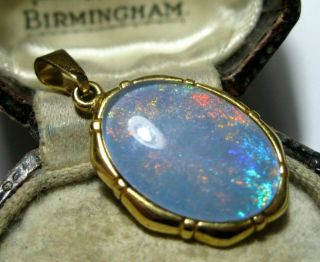 Vintage Gold On Sterling Silver Australian Fire Opal Necklace Pendant Signed