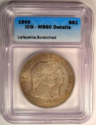 1900 Lafayette Silver Dollar $1 - ICG MS60 Details - Rare Certified BU Coin 2