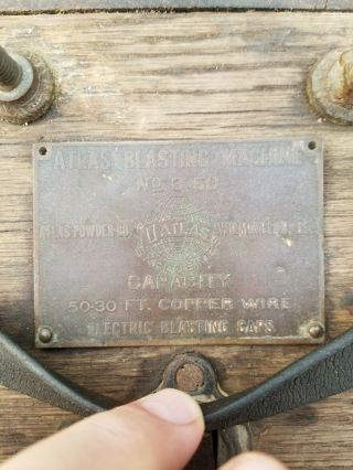 Antique Atlas Powder Reliable Blasting Machine No 3 Miners Dynamite Plunger 2