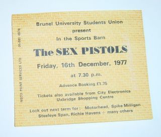 Sex Pistols - Concert Ticket - Brunel University December 1977 - Rare