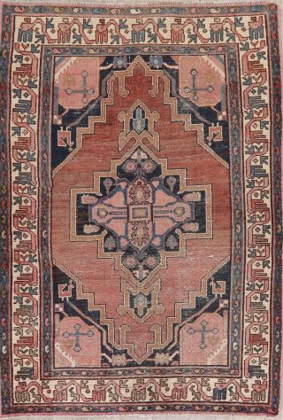 80 Years Old Antique Geometric RUST Bakhtiari Oriental Area Rug Hand - made 4 ' x6 ' 2