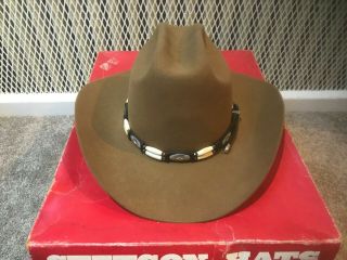 Vintage Stetson 3x Beaver Brown Western Silver And Bone Hat Band 6 7/8 Med Usa