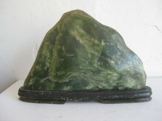 Fine Old Chinese Gongshi Scholars Green Jade Stone Rock Chinas Wuyue W/stand Big
