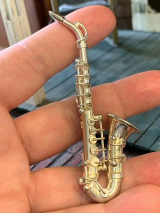 Artisan Miniature Dollhouse Sterling Silver ANTIQUE Saxophone RARE 1:12 Scale 2