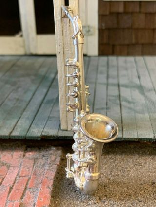 Artisan Miniature Dollhouse Sterling Silver ANTIQUE Saxophone RARE 1:12 Scale 3