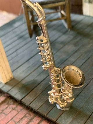 Artisan Miniature Dollhouse Sterling Silver ANTIQUE Saxophone RARE 1:12 Scale 5