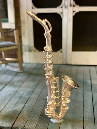 Artisan Miniature Dollhouse Sterling Silver ANTIQUE Saxophone RARE 1:12 Scale 6