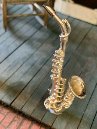 Artisan Miniature Dollhouse Sterling Silver ANTIQUE Saxophone RARE 1:12 Scale 7