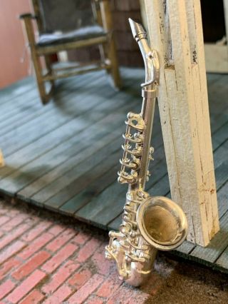 Artisan Miniature Dollhouse Sterling Silver ANTIQUE Saxophone RARE 1:12 Scale 8
