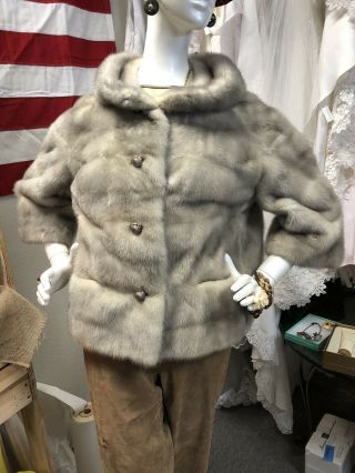 Vintage Natural Blonde (Cream/Gray) MINK FUR Coat Jacket Worth Of Boston Large 2