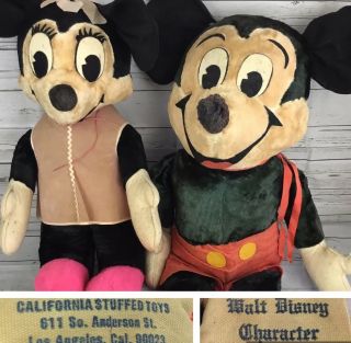 Vintage Disney Mickey Minnie Pie Eye Plush Mouse Jumbo World Large California