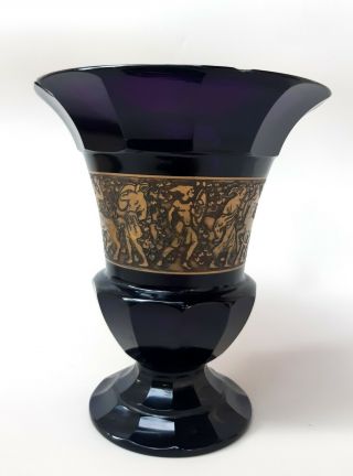 Antique Moser Karlsbad Czech Art Deco Gilded Amethyst Purple Glass Signed Vase