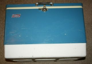 Vintage 1970s Coleman Large Metal Cooler Ice Chest Box Blue