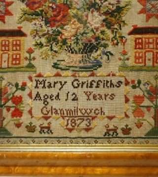 MID/LATE 19TH CENTURY WELSH DOUBLE HOUSE & MOTIF SAMPLER BY MARY GRIFFITHS 1873 11