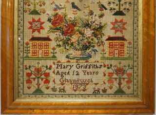 MID/LATE 19TH CENTURY WELSH DOUBLE HOUSE & MOTIF SAMPLER BY MARY GRIFFITHS 1873 3