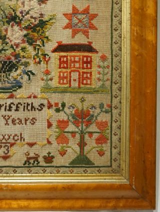 MID/LATE 19TH CENTURY WELSH DOUBLE HOUSE & MOTIF SAMPLER BY MARY GRIFFITHS 1873 7