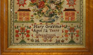 MID/LATE 19TH CENTURY WELSH DOUBLE HOUSE & MOTIF SAMPLER BY MARY GRIFFITHS 1873 8