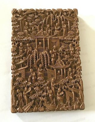 Fine Quality Antique Chinese Cantonese Canton Sandalwood Carved Card Case