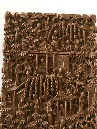 FINE QUALITY ANTIQUE CHINESE CANTONESE CANTON SANDALWOOD CARVED CARD CASE 8