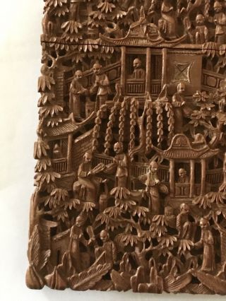 FINE QUALITY ANTIQUE CHINESE CANTONESE CANTON SANDALWOOD CARVED CARD CASE 9