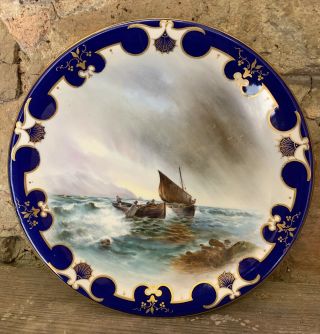 Rare Royal Worcester Hand Painted Seascape Plate Signed Harry Davis C1902