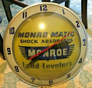 Vintage Monroe Monro - Matic Shock Absorbers Double Bubble Light Up Clock Sign