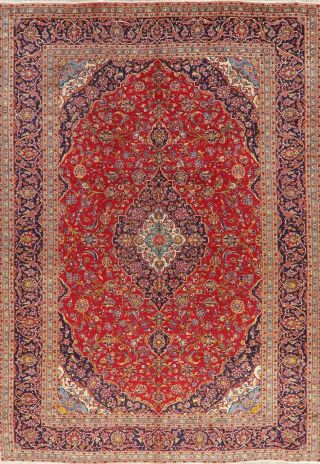Floral Traditional Vintage Oriental Wool Rug Hand - Knotted Carpet 9x13