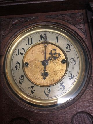 Antique Gustav Becker Wall Clock 43” Carved Wood 3