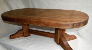 Antique English Butcher Block Coffee Oval Table Solid Heavy Rustic Mission Legs