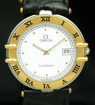 Omega Constellation Manhattan 18k Gold Ss Mens Quartz Watch Swiss Luxury 1379