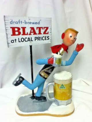 Blatz Beer Sign 1950 S Bottle Guy Ice Skater Statue Metal Vintage Bar Figure Me3