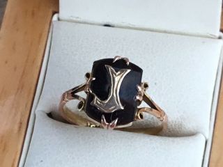 Antique/vintage 9ct Rose Gold,  Onyx And Initial ‘j’ Ring,  C.  1920 - Size M,  1/2