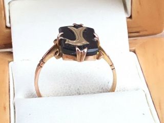 Antique/Vintage 9ct Rose Gold,  Onyx And Initial ‘J’ Ring,  c.  1920 - Size M,  1/2 5