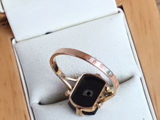 Antique/Vintage 9ct Rose Gold,  Onyx And Initial ‘J’ Ring,  c.  1920 - Size M,  1/2 8