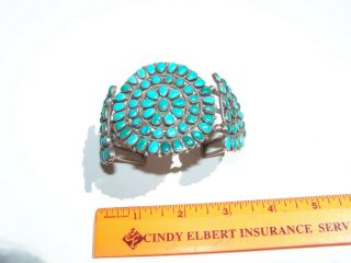 Vintage Navajo Sterling Silver And Turquoise Cluster Cuff Bracelet