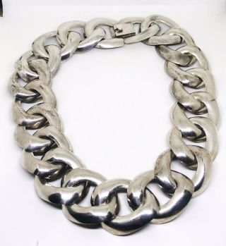 Vintage TAXCO,  Mexico STERLING SILVER Large Chain Link Choker Necklace - 198g 3