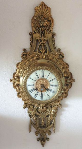 Antique Cartel Clock French Japy Freres Gilt Bronze Striking Cartel Wall Clock