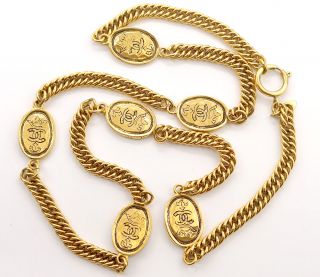 Chanel Cc Logos Coin Charm Necklace 31 Inch Long Gold Tone Vintage V1797