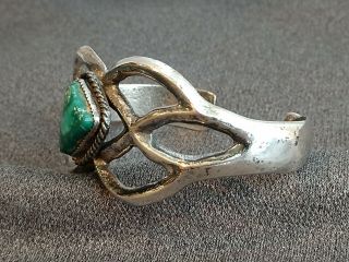 Vintage Navajo Old Pawn Turquoise & Sterling Silver Sand Cast Wide Cuff Bracelet 3