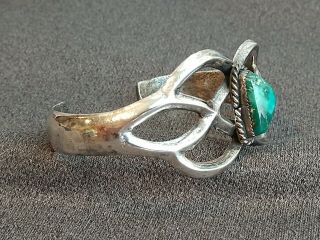 Vintage Navajo Old Pawn Turquoise & Sterling Silver Sand Cast Wide Cuff Bracelet 4