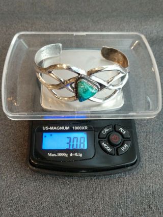 Vintage Navajo Old Pawn Turquoise & Sterling Silver Sand Cast Wide Cuff Bracelet 6
