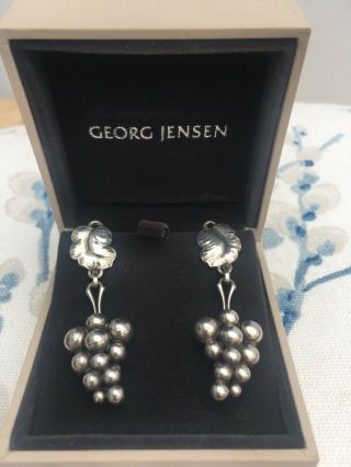 Rare Vintage Danish Sterling Silver Georg Jensen Moonlight Grapes Earrings
