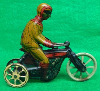 Rare 1910 German Cko Kellermann 3 Wheel Motorcycle & Rider Penny Tin Toy Germany