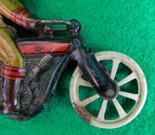 RARE 1910 German CKO Kellermann 3 Wheel Motorcycle & Rider Penny Tin Toy Germany 3